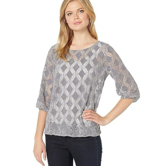 Mododoc Womens Size Medium Gray Polyester Velvet Diamond Pullover Sweater - Picture 7 of 7